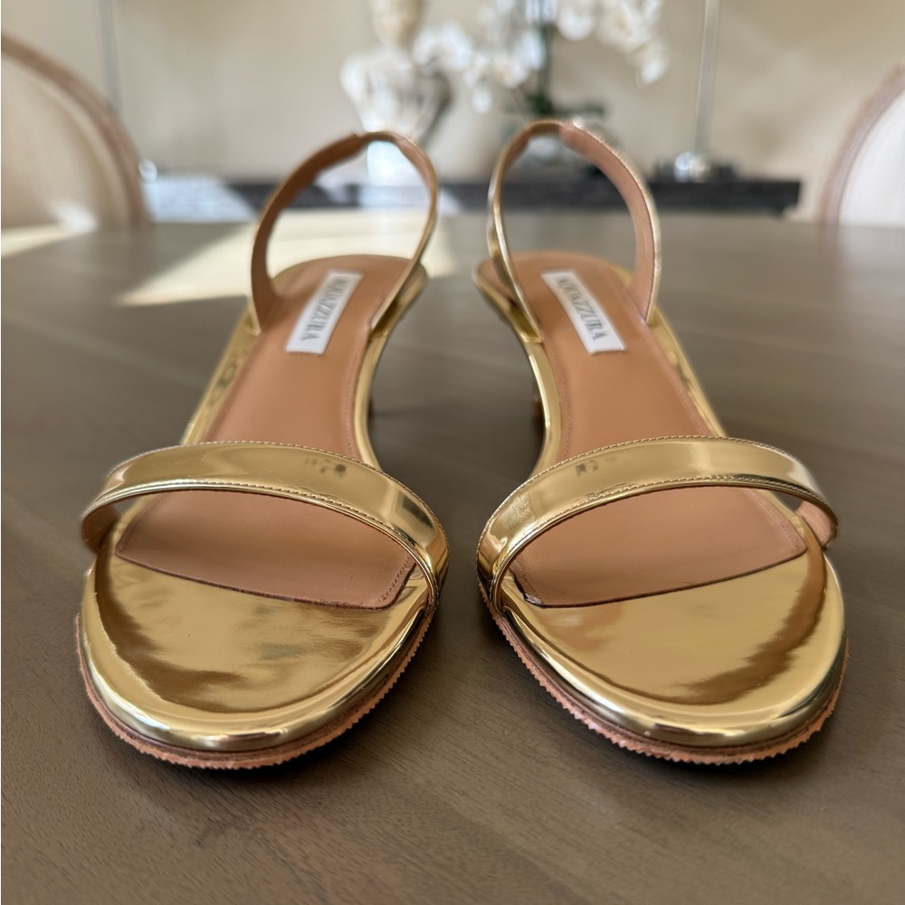 Aquazzura So Nude 50MM Gold Slingback Sandals - Picture 4 of 9